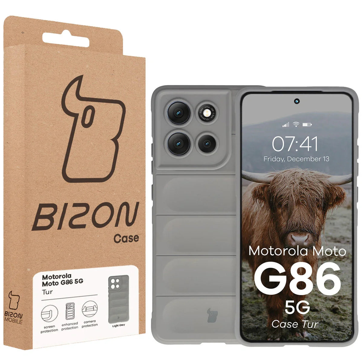 Robuste Handyhülle für Motorola Moto G86 5G, Bizon Case Tur, Hellgrau