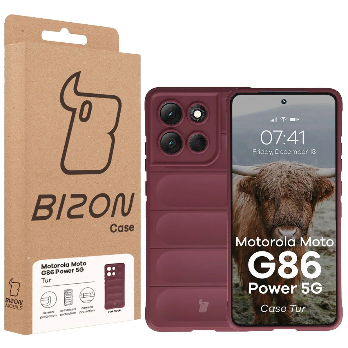 Robuste Handyhülle für Motorola Moto G86 Power 5G, Bizon Case Tur, Burgunderrot