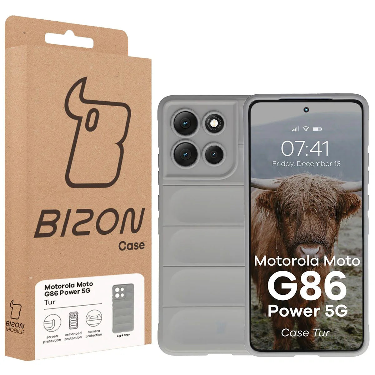 Robuste Handyhülle für Motorola Moto G86 Power 5G, Bizon Case Tur, Hellgrau