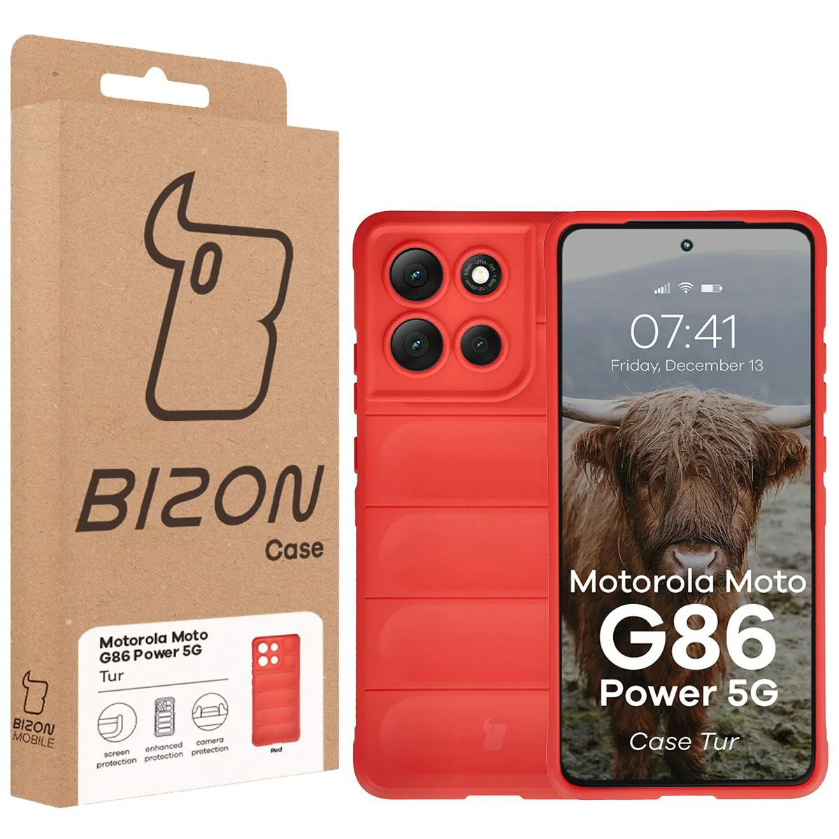 Robuste Handyhülle für Motorola Moto G86 Power 5G, Bizon Case Tur, Rot