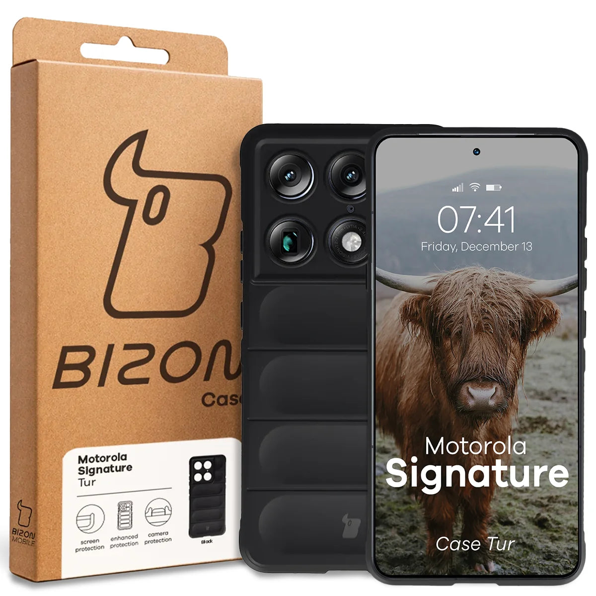 Robuste Handyhülle für Motorola Signature, Bizon Case Tur, Schwarz