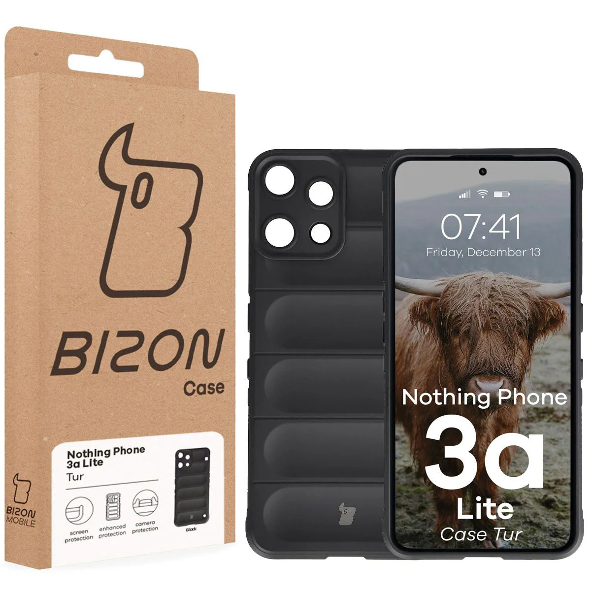 Robuste Handyhülle für Nothing Phone (3a) Lite, Bizon Case Tur, Schwarz