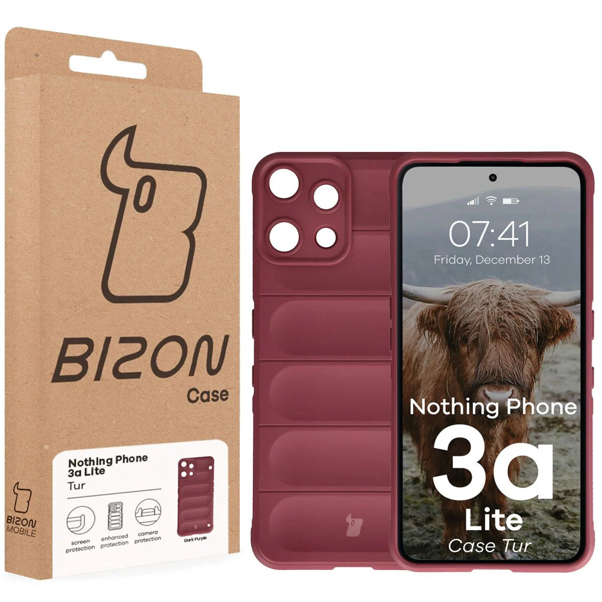 Robuste Handyhülle für Nothing Phone (3a) Lite, Bizon Case Tur, Burgunderrot