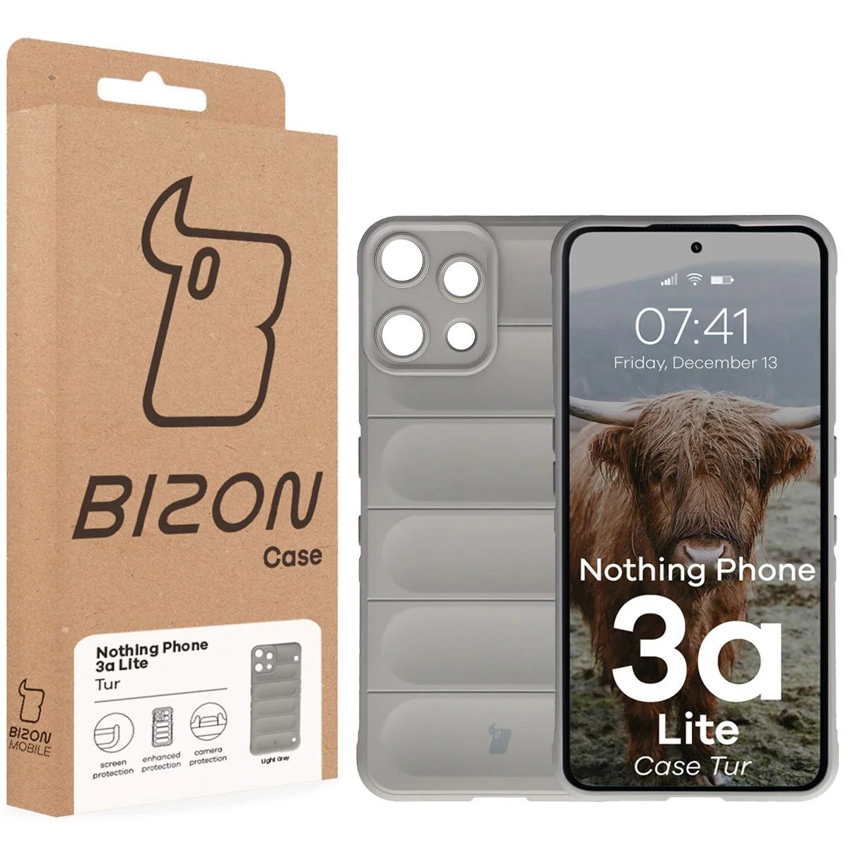 Robuste Handyhülle für Nothing Phone (3a) Lite, Bizon Case Tur, Hellgrau