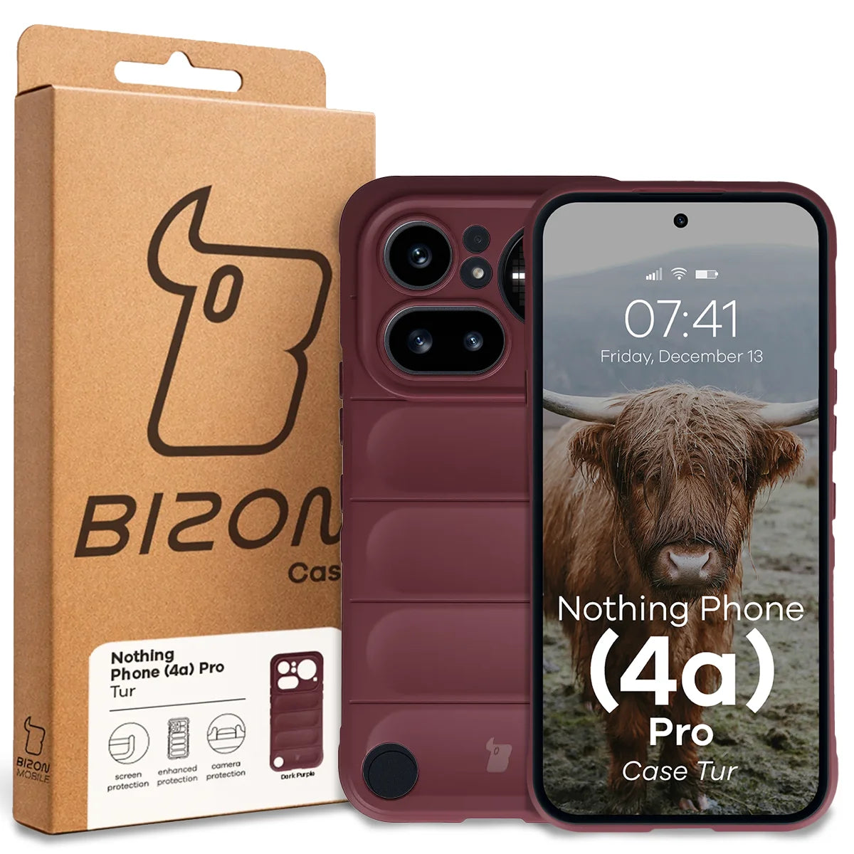 Robuste Handyhülle für Nothing Phone (4a) Pro, Bizon Case Tur, Burgunderrot