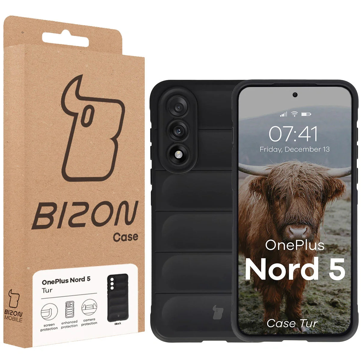 Robuste Handyhülle für OnePlus Nord 5, Bizon Case Tur, Schwarz