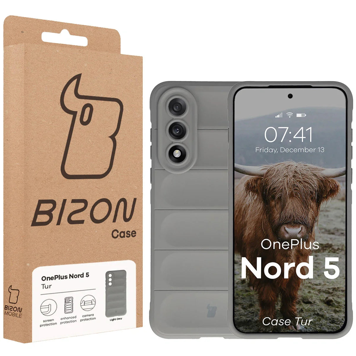 Robuste Handyhülle für OnePlus Nord 5, Bizon Case Tur, Hellgrau