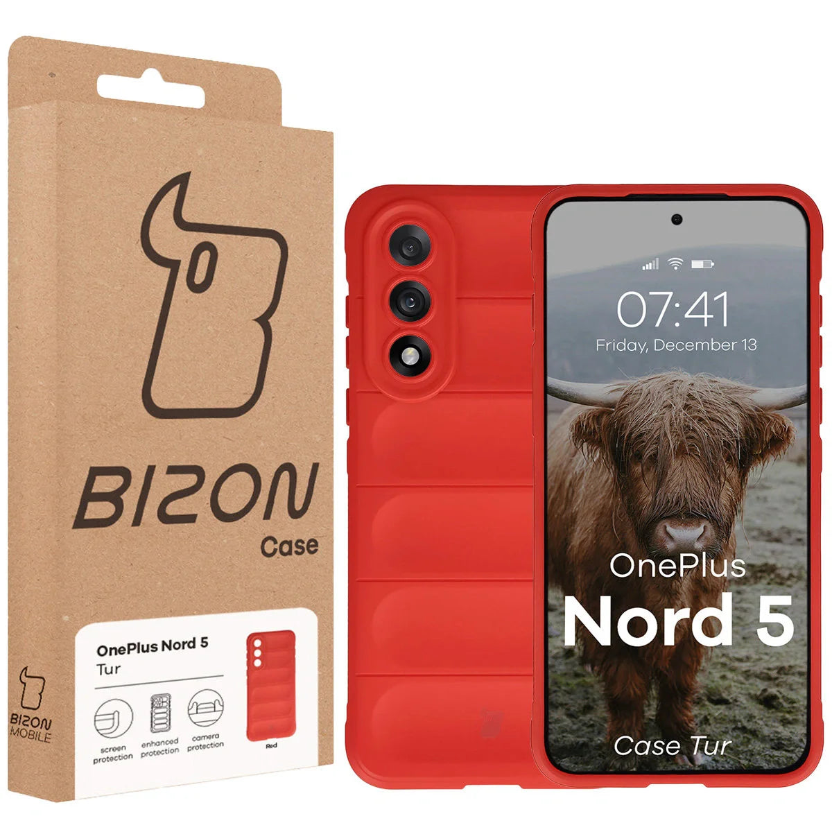Robuste Handyhülle für OnePlus Nord 5, Bizon Case Tur, Rot