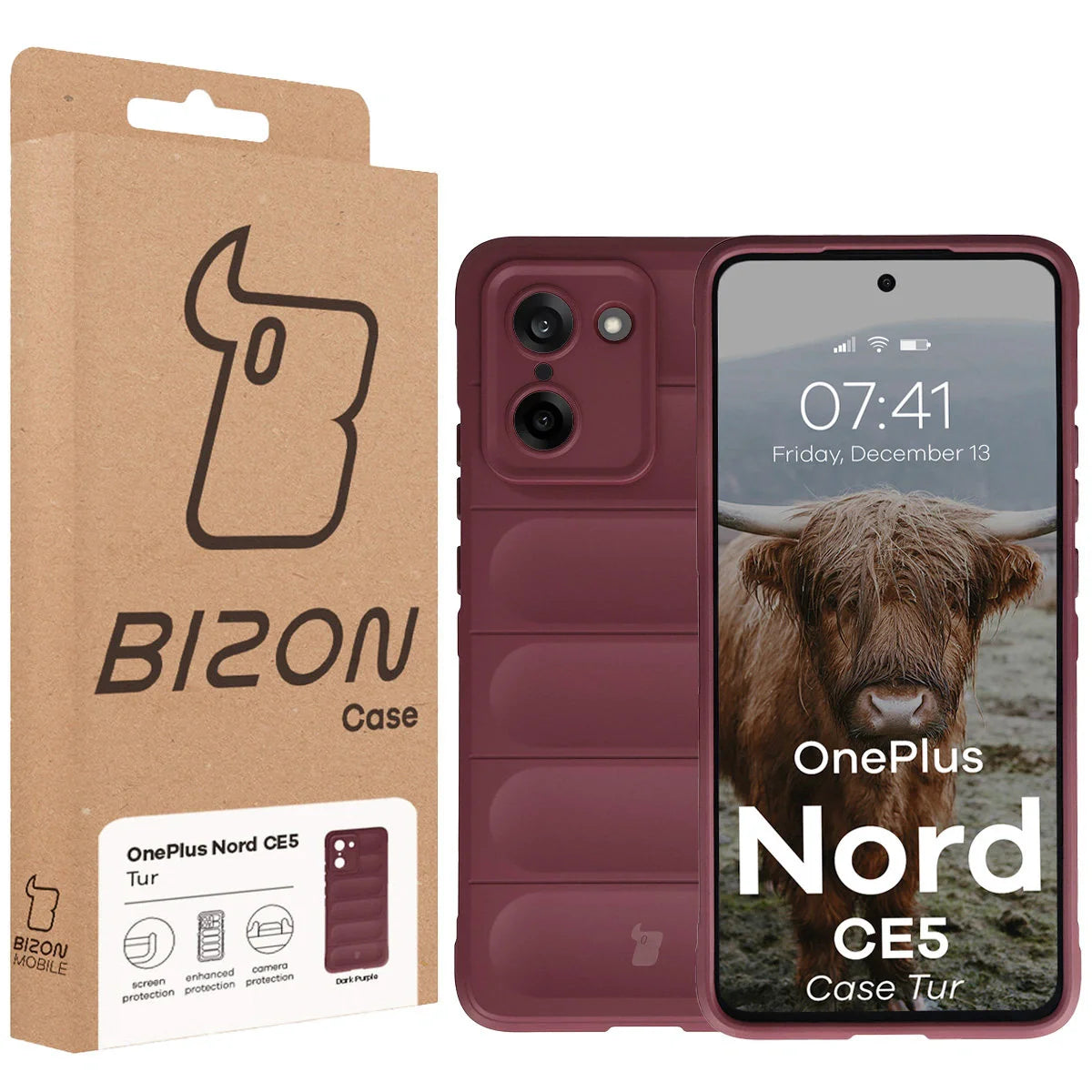 Robuste Handyhülle für OnePlus Nord CE5 5G, Bizon Case Tur, Burgunderrot
