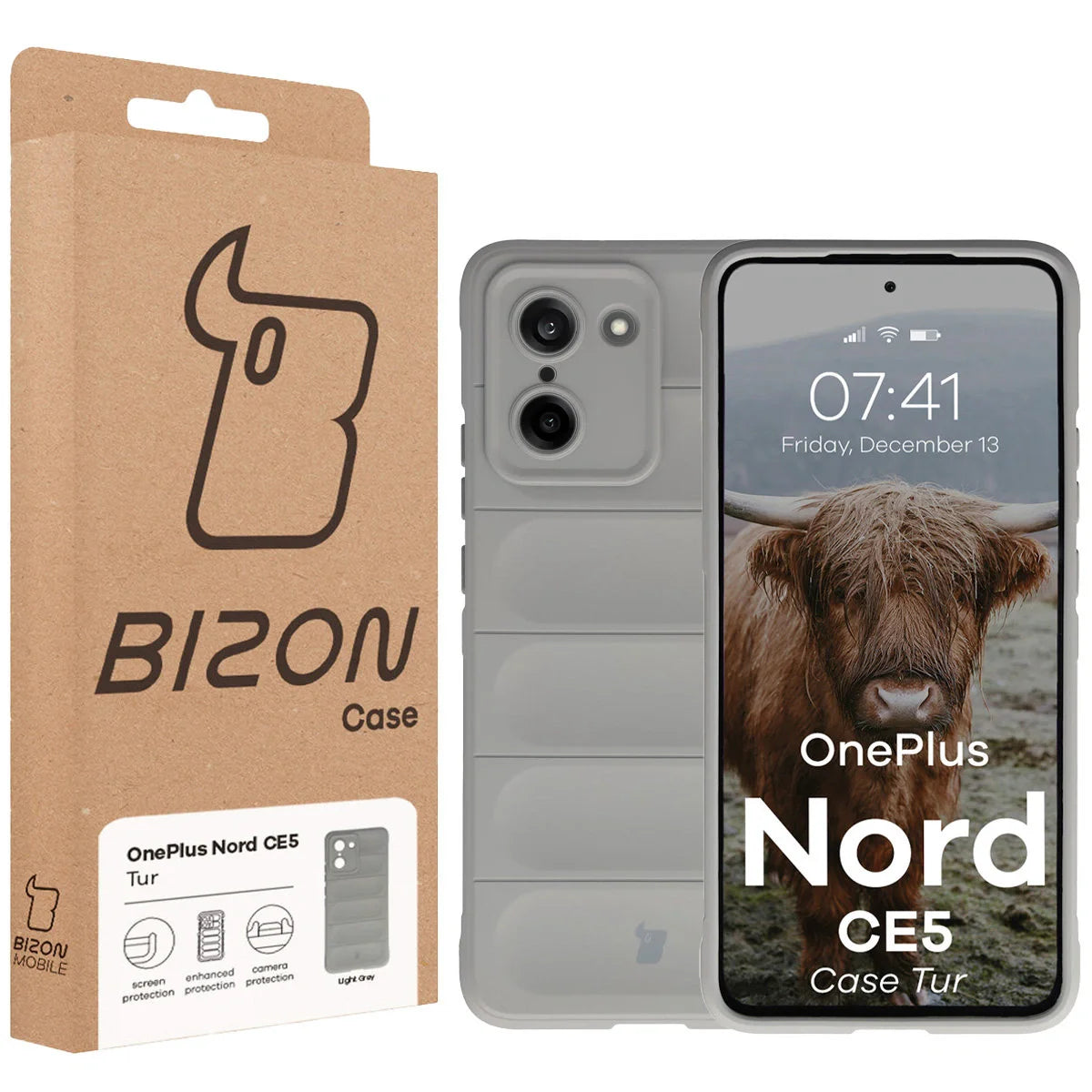 Robuste Handyhülle für OnePlus Nord CE5 5G, Bizon Case Tur, Hellgrau
