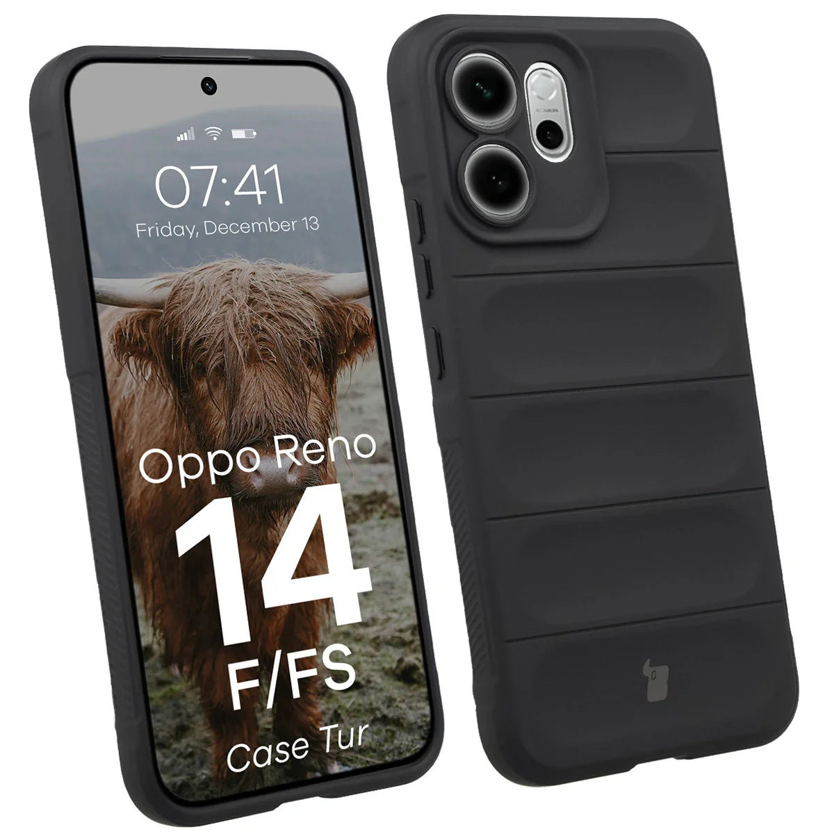 Robuste Handyhülle für Oppo Reno 14 F / 14 FS, Bizon Case Tur, Schwarz