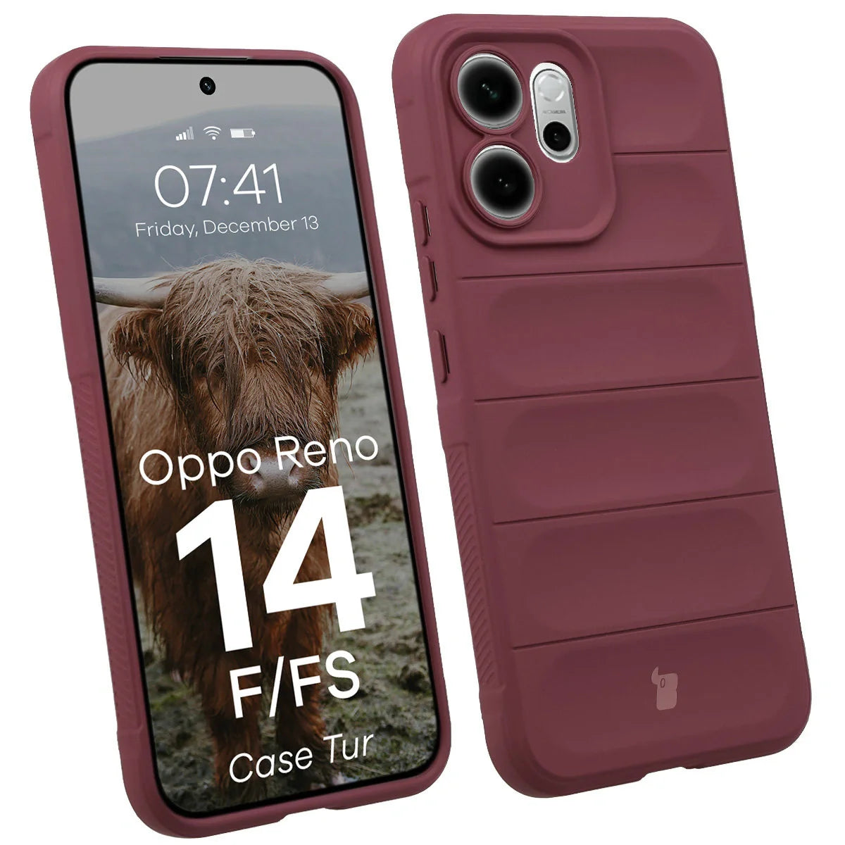Robuste Handyhülle für Oppo Reno 14 F / 14 FS, Bizon Case Tur, Burgunderrot