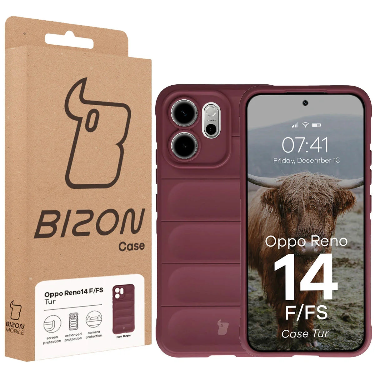 Robuste Handyhülle für Oppo Reno 14 F / 14 FS, Bizon Case Tur, Burgunderrot