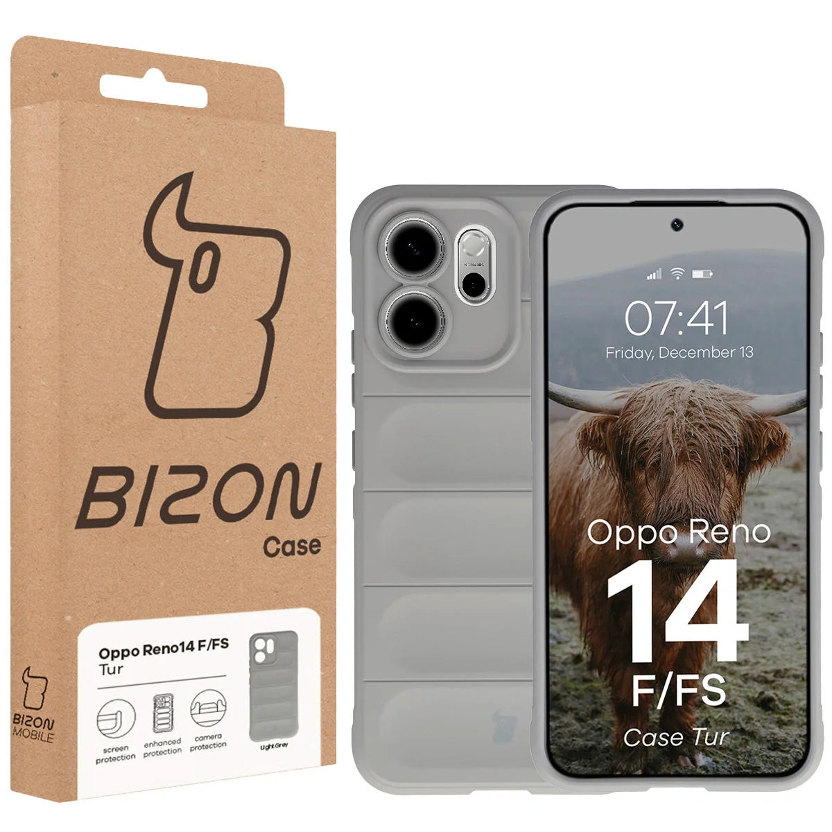 Robuste Handyhülle für Oppo Reno 14 F / 14 FS, Bizon Case Tur, Hellgrau