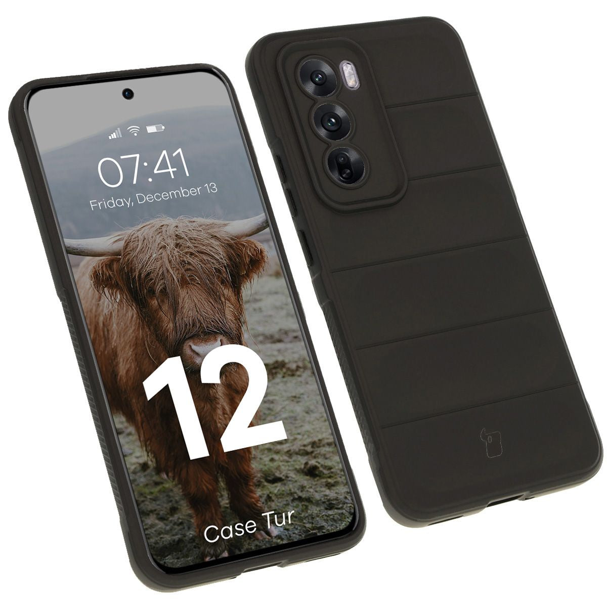 Robuste Handyhülle für Oppo Reno 12, Bizon Case Tur, Schwarz