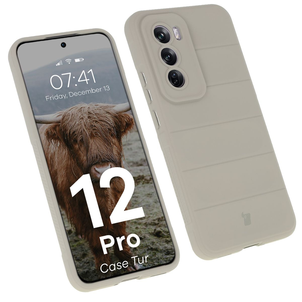 Robuste Handyhülle für Oppo Reno 12 Pro, Bizon Case Tur, Hellgrau