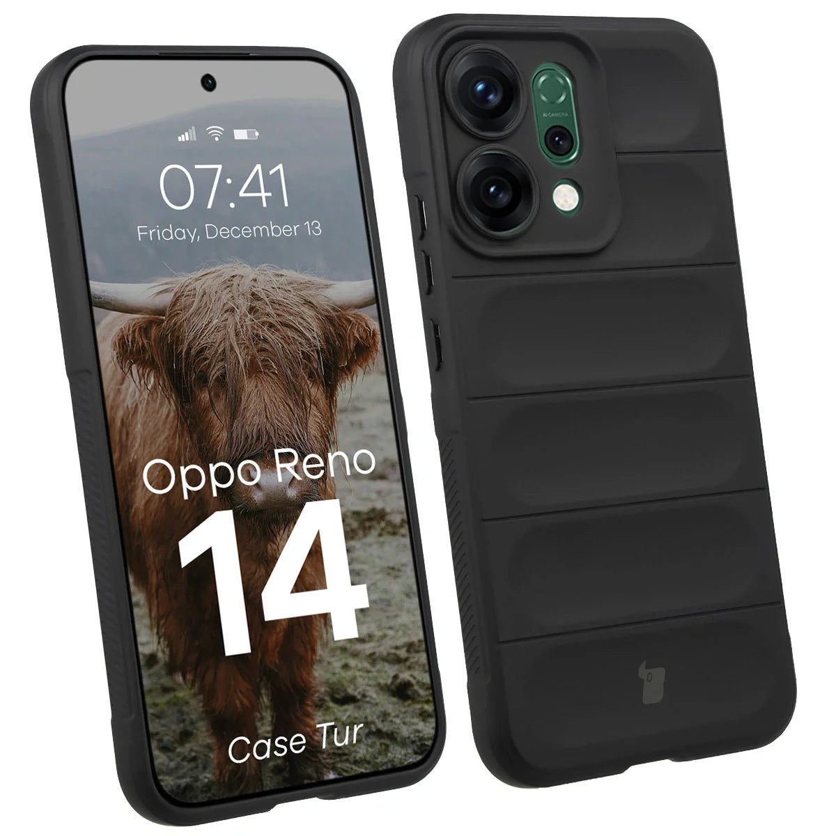 Robuste Handyhülle für Oppo Reno 14, Bizon Case Tur, Schwarz