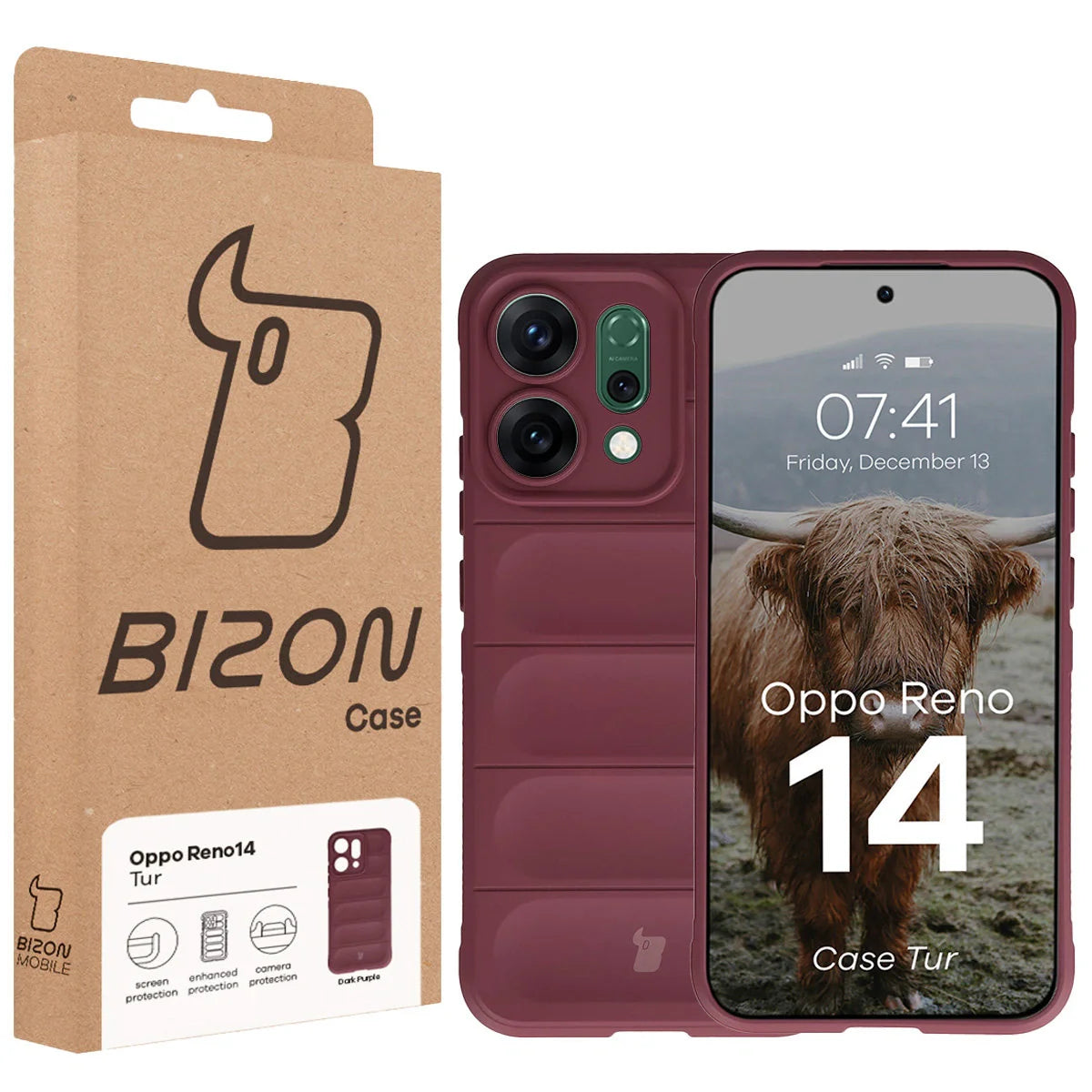 Robuste Handyhülle für Oppo Reno 14, Bizon Case Tur, Burgunderrot