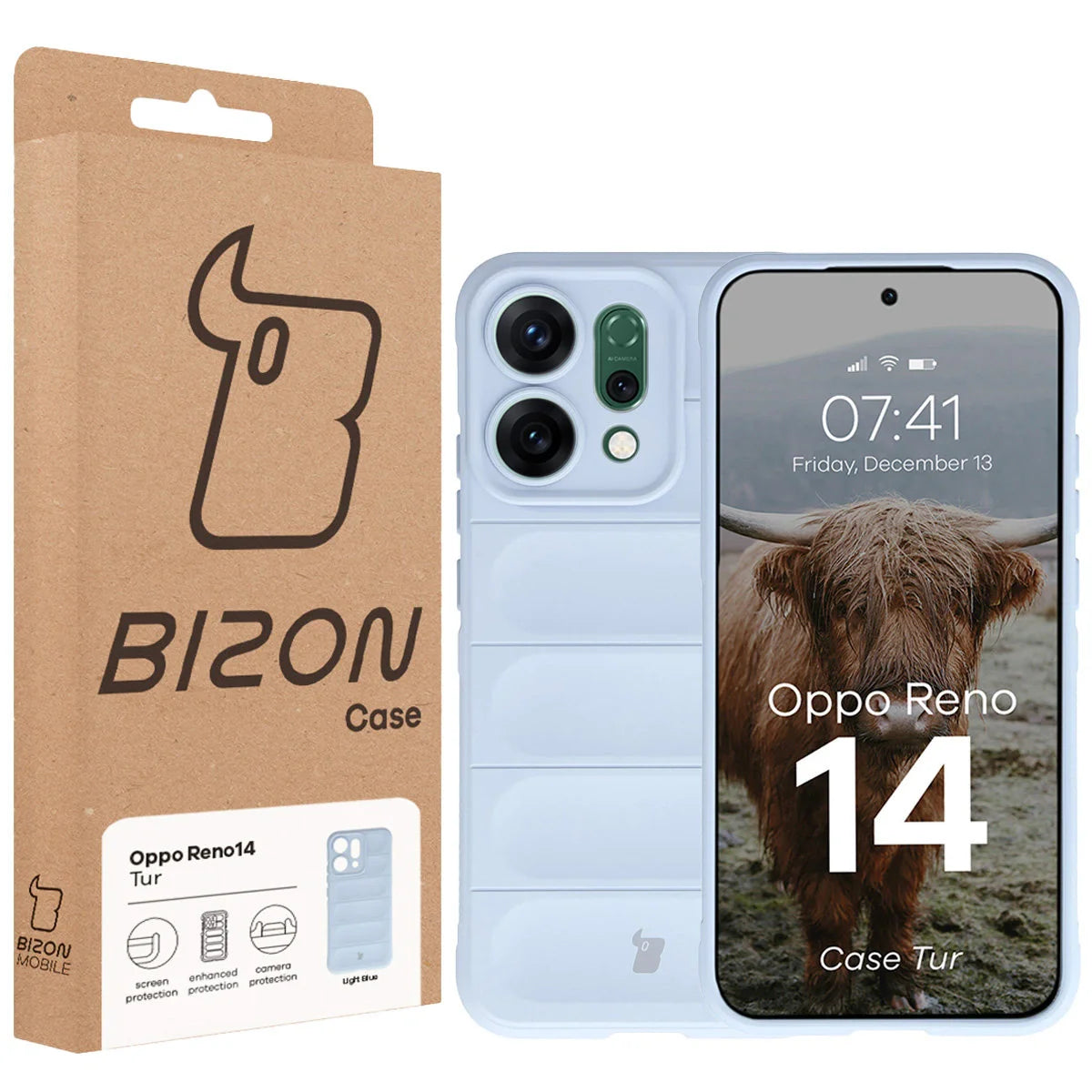 Robuste Handyhülle für Oppo Reno 14, Bizon Case Tur, Hellblau