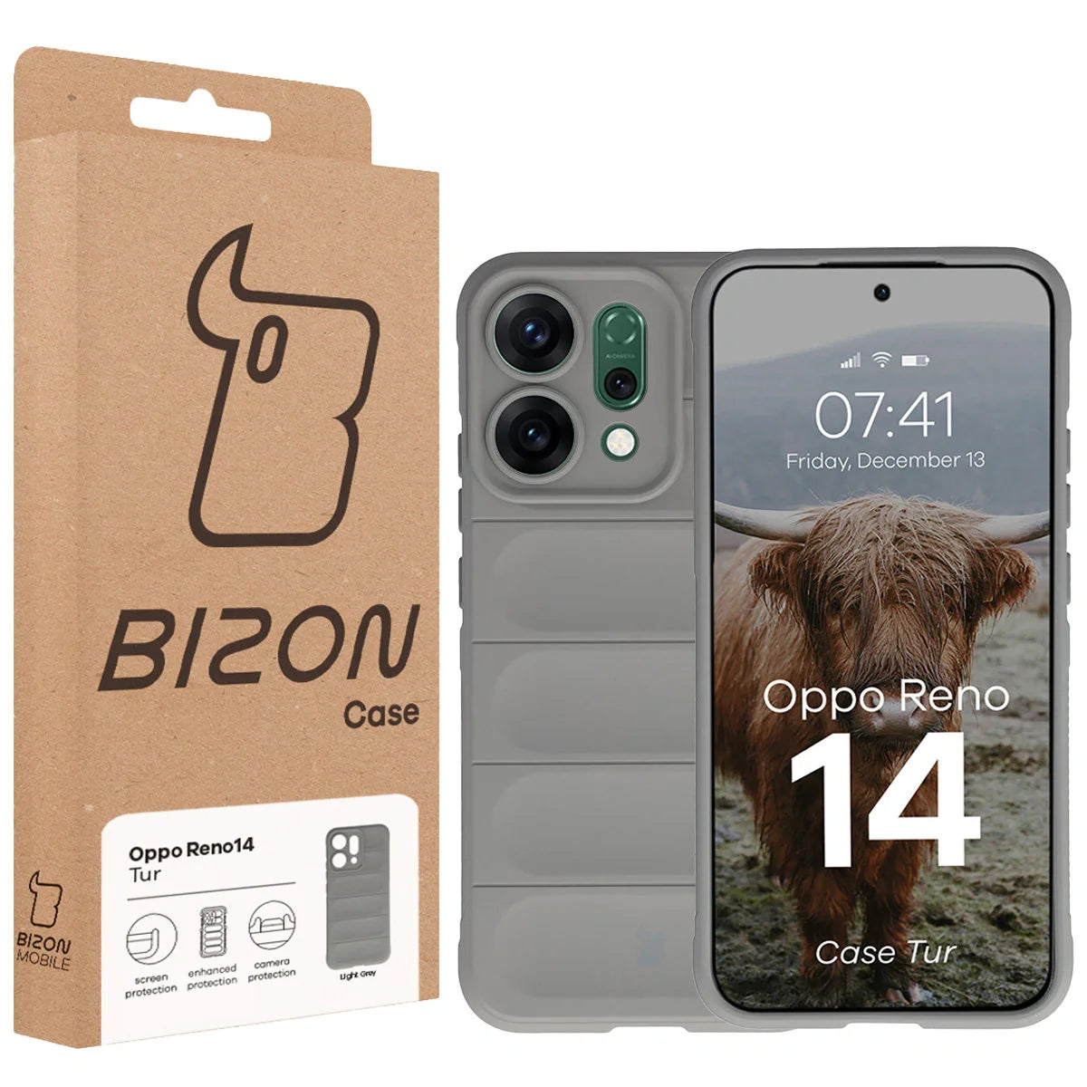 Robuste Handyhülle für Oppo Reno 14, Bizon Case Tur, Hellgrau