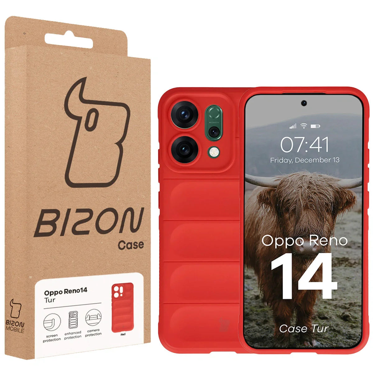 Robuste Handyhülle für Oppo Reno 14, Bizon Case Tur, Rot