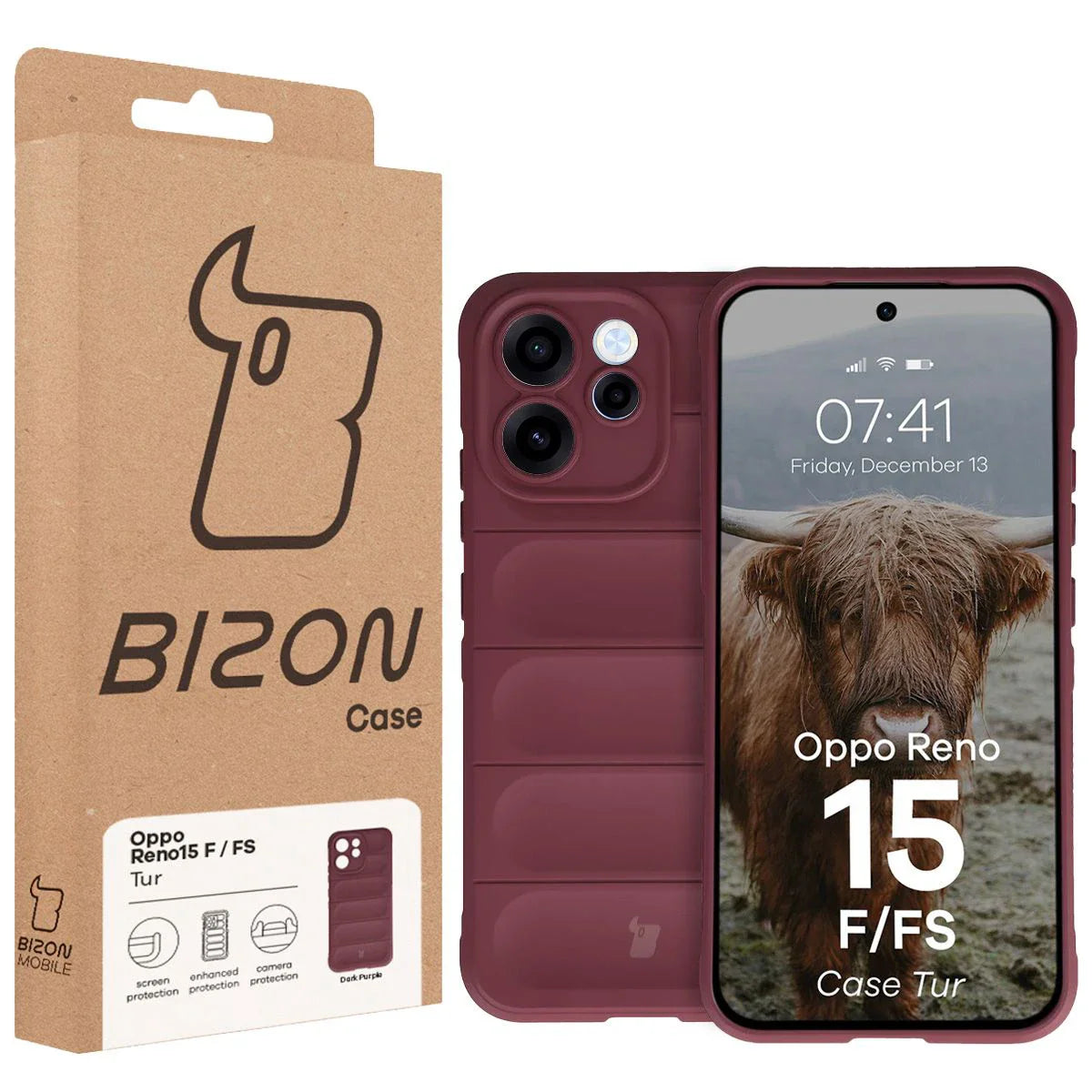 Robuste Handyhülle für Oppo Reno 15 F / FS, Bizon Case Tur, Burgunderrot