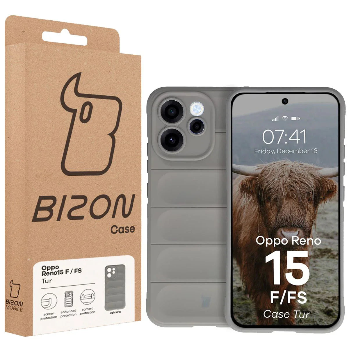 Robuste Handyhülle für Oppo Reno 15 F / FS, Bizon Case Tur, Hellgrau