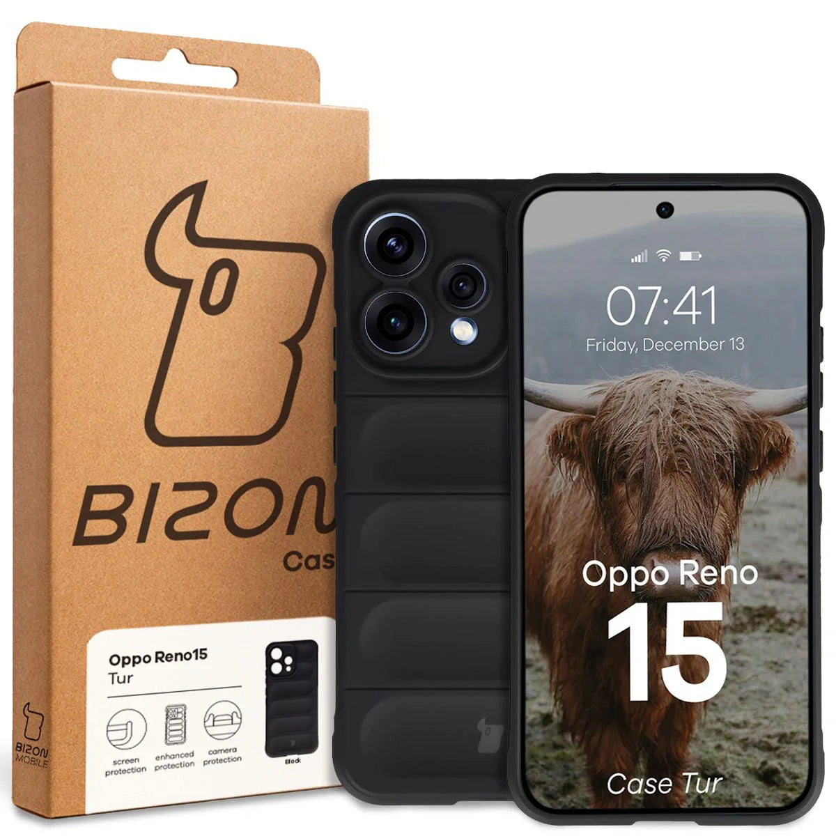 Robuste Handyhülle für Oppo Reno 15, Bizon Case Tur, Schwarz