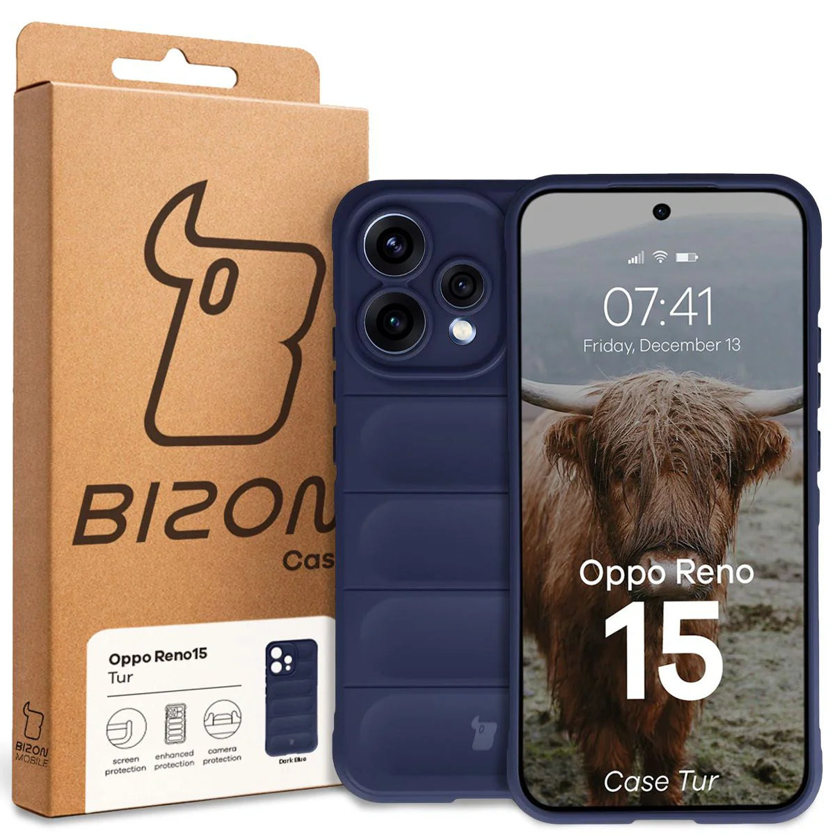 Robuste Handyhülle für Oppo Reno 15, Bizon Case Tur, Dunkelblau