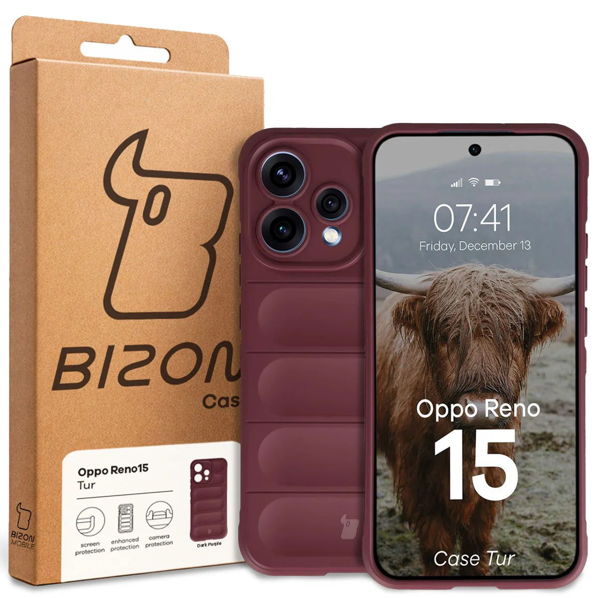 Robuste Handyhülle für Oppo Reno 15, Bizon Case Tur, Burgunderrot