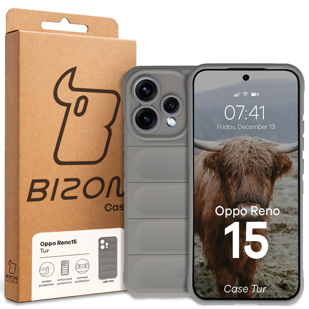 Robuste Handyhülle für Oppo Reno 15, Bizon Case Tur, Hellgrau