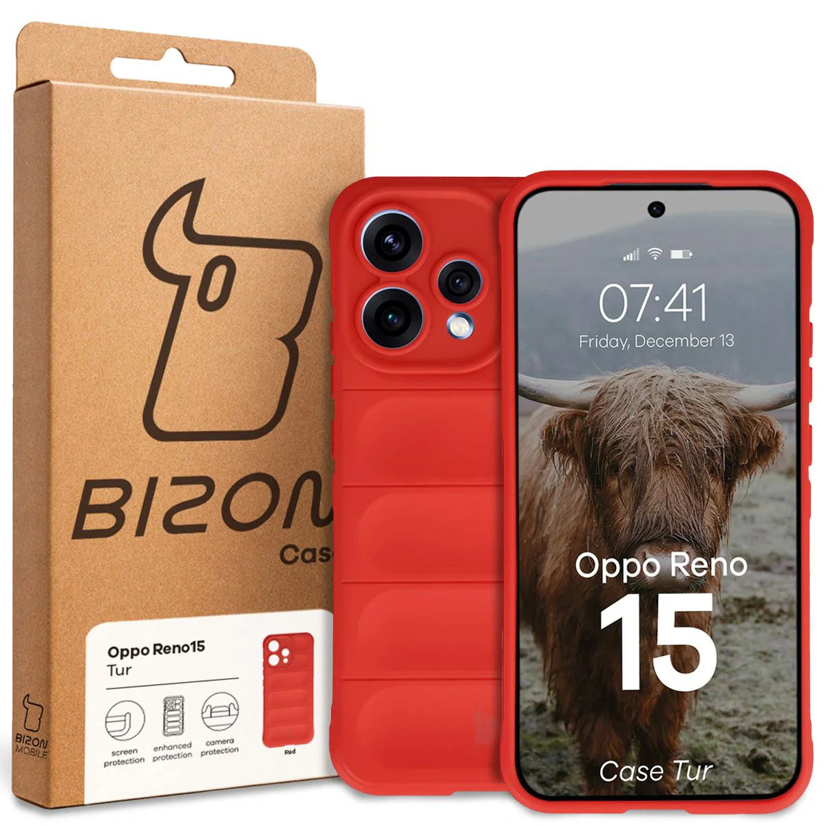 Robuste Handyhülle für Oppo Reno 15, Bizon Case Tur, Rot