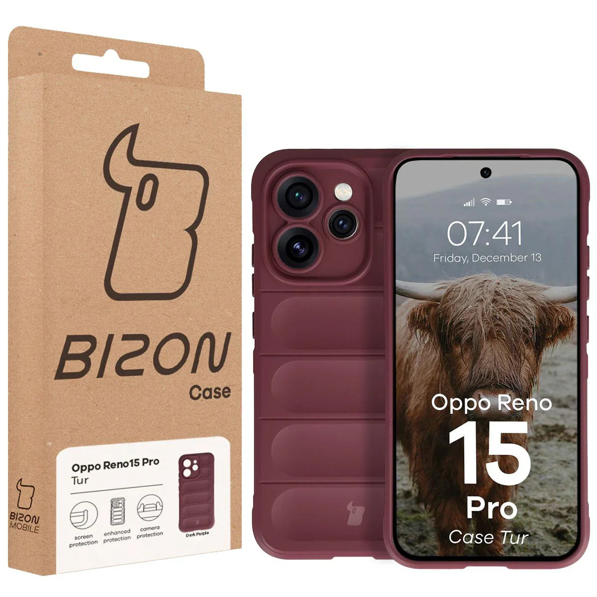 Robuste Handyhülle für Oppo Reno 15 Pro, Bizon Case Tur, Burgunderrot