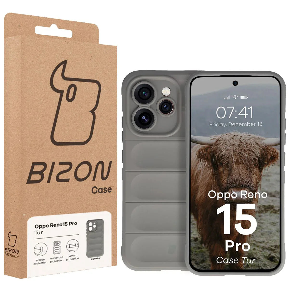Robuste Handyhülle für Oppo Reno 15 Pro, Bizon Case Tur, Hellgrau