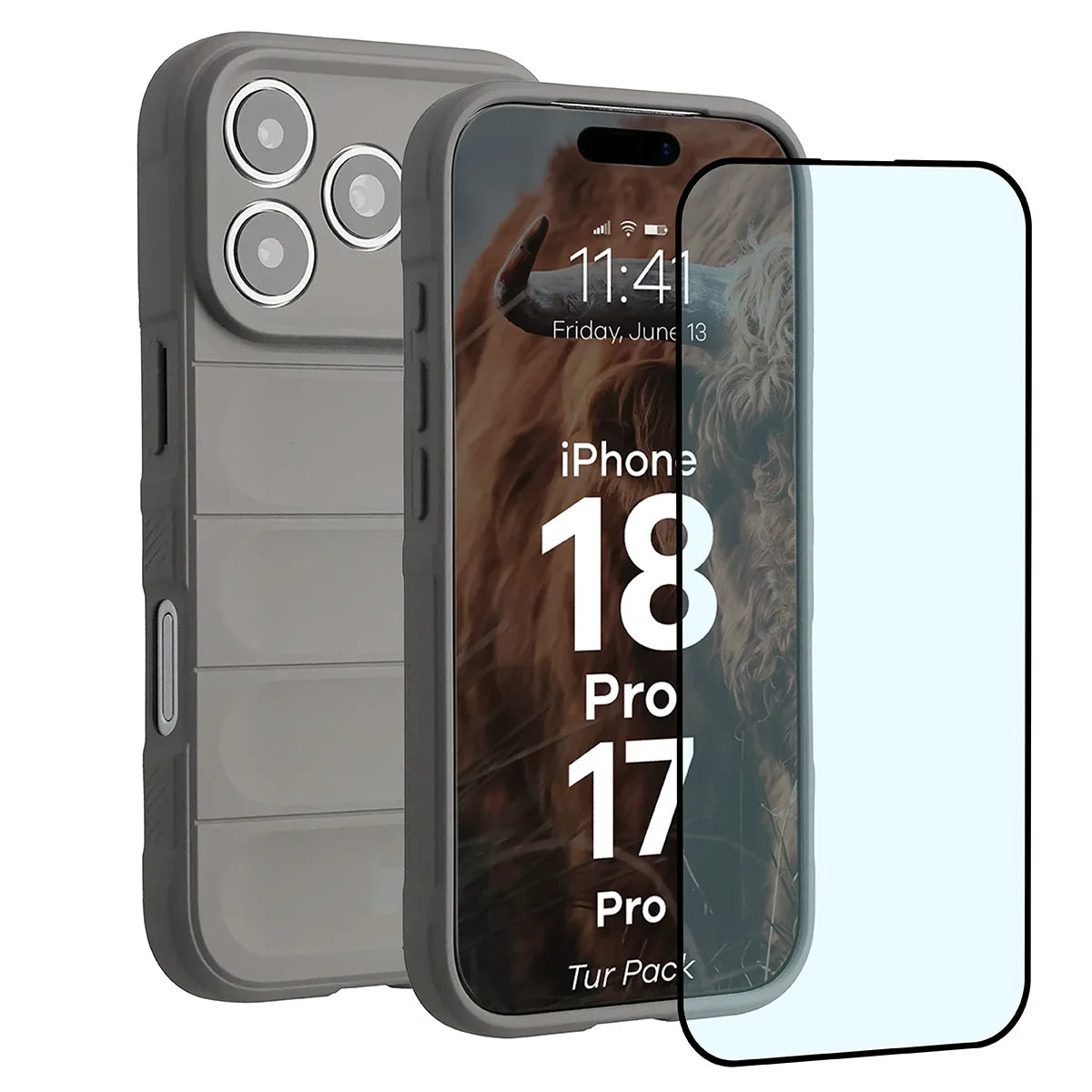 Robuste Handyhülle + gehärtetem Glas für iPhone 18 Pro / 17 Pro, Bizon Tur Pack, Hellgrau (1/10)