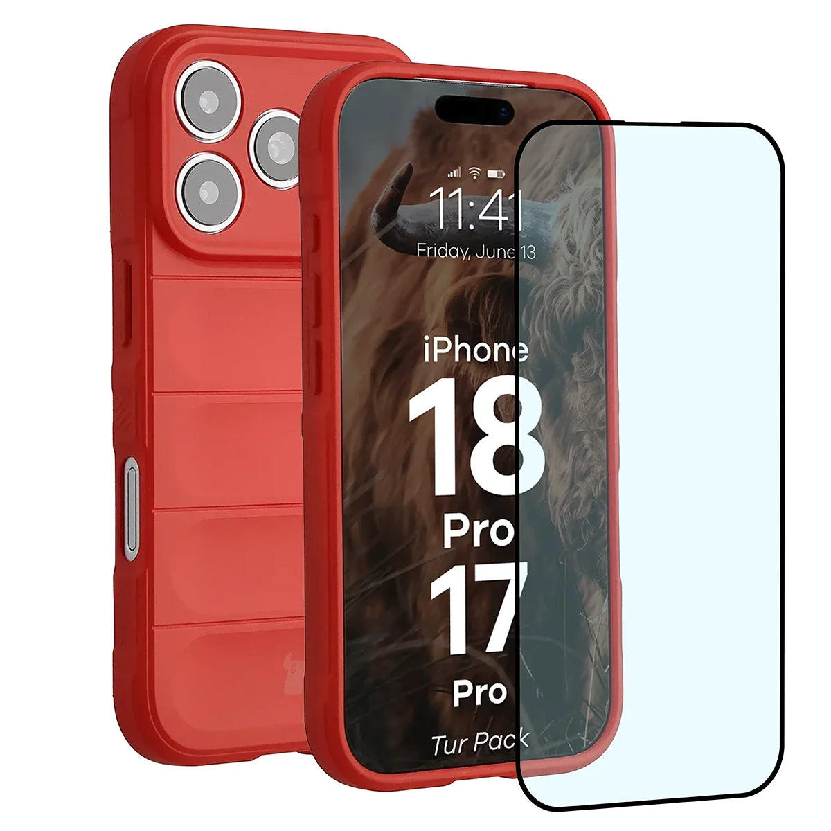 Robuste Handyhülle + gehärtetem Glas für iPhone 18 Pro / 17 Pro, Bizon Tur Pack, Rot (1/10)