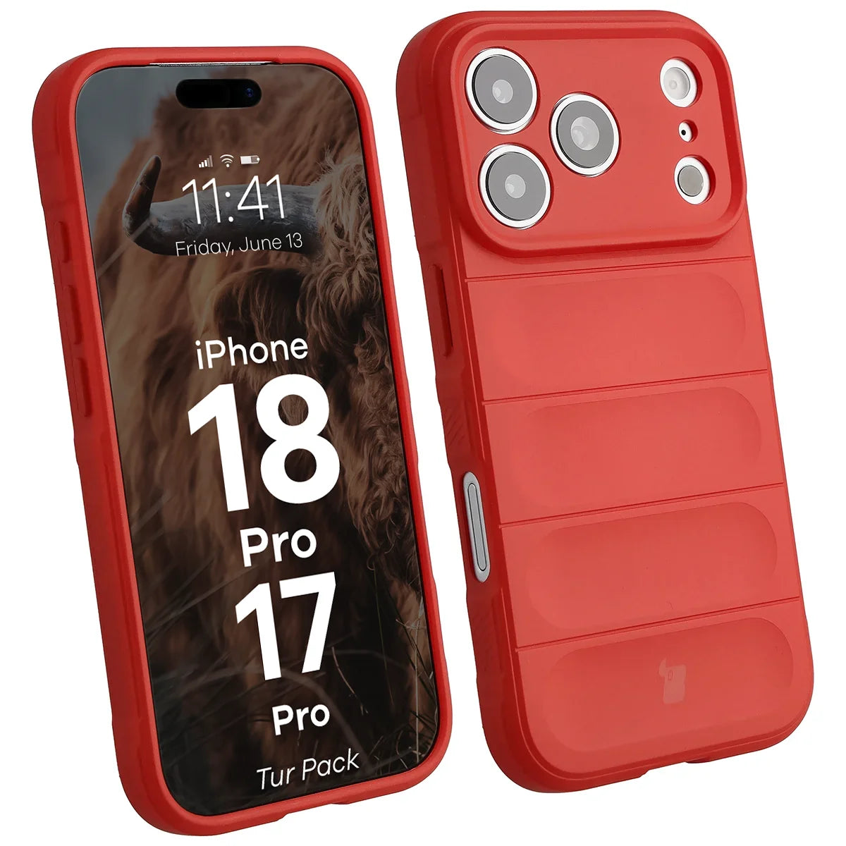 Robuste Handyhülle + gehärtetem Glas für iPhone 18 Pro / 17 Pro, Bizon Tur Pack, Rot (3/10)