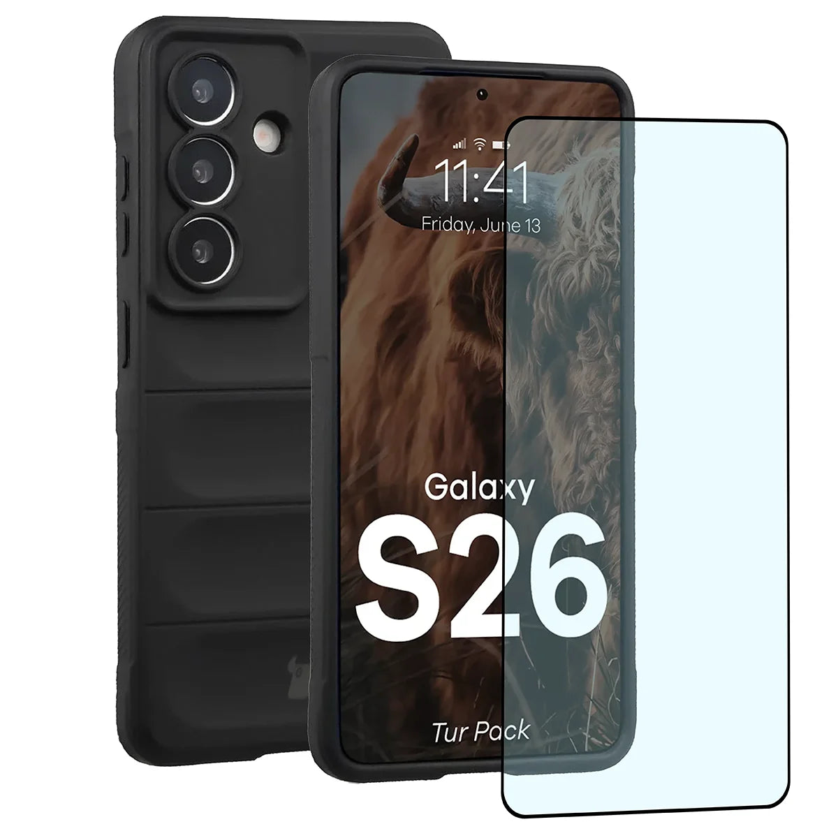 Robuste Handyhülle + gehärtetem Glas für Galaxy S26, Bizon Tur Pack, Schwarz (1/10)