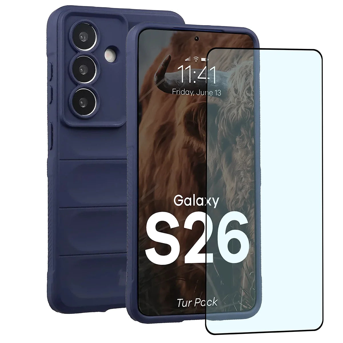 Robuste Handyhülle + gehärtetem Glas für Galaxy S26, Bizon Tur Pack, Dunkelblau (1/10)