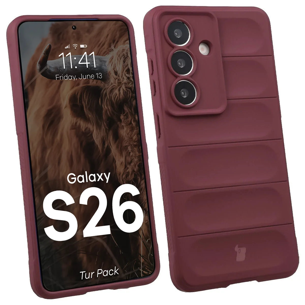 Robuste Handyhülle + gehärtetem Glas für Galaxy S26, Bizon Tur Pack, Burgunderrot (3/10)