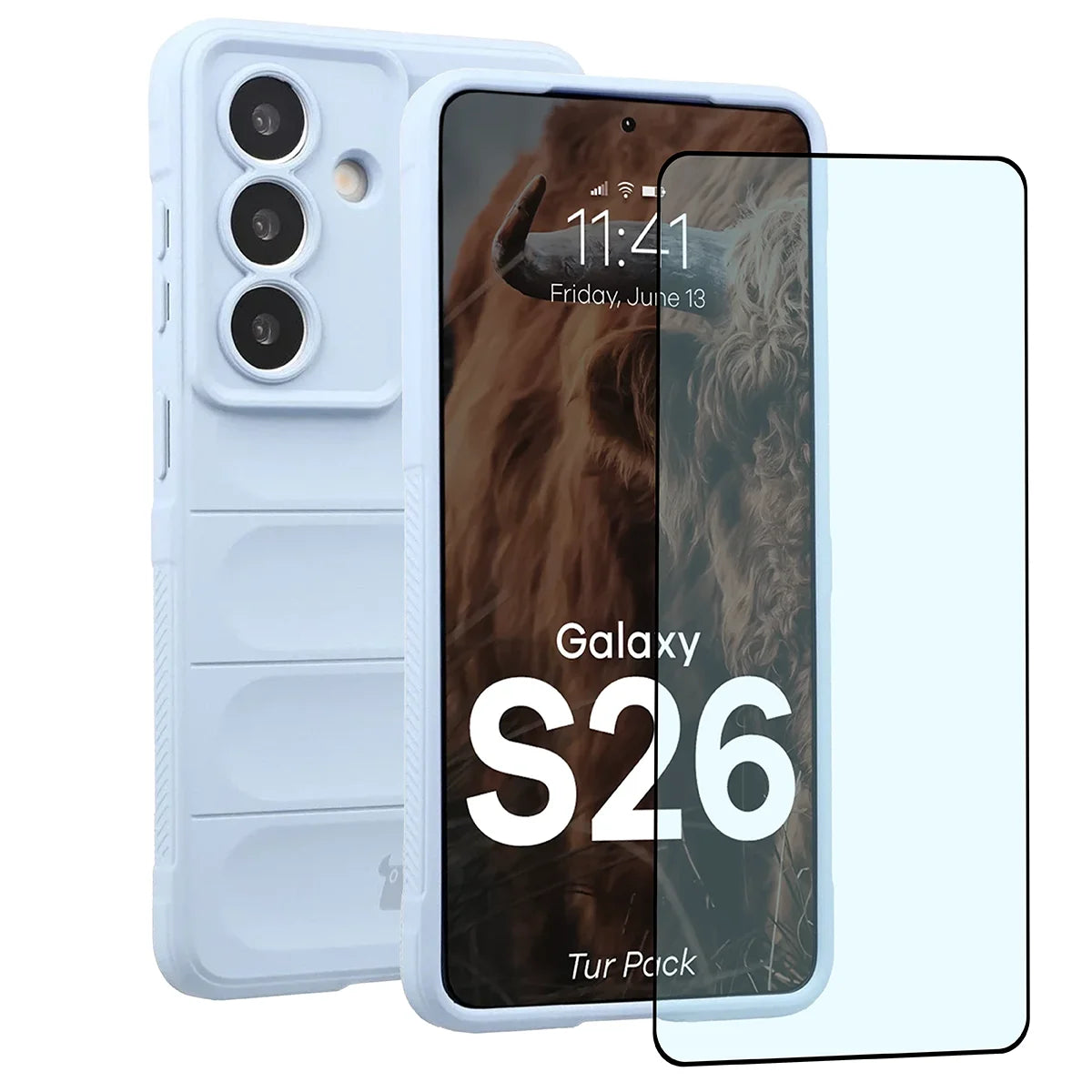Robuste Handyhülle + gehärtetem Glas für Galaxy S26, Bizon Tur Pack, Hellblau (1/10)