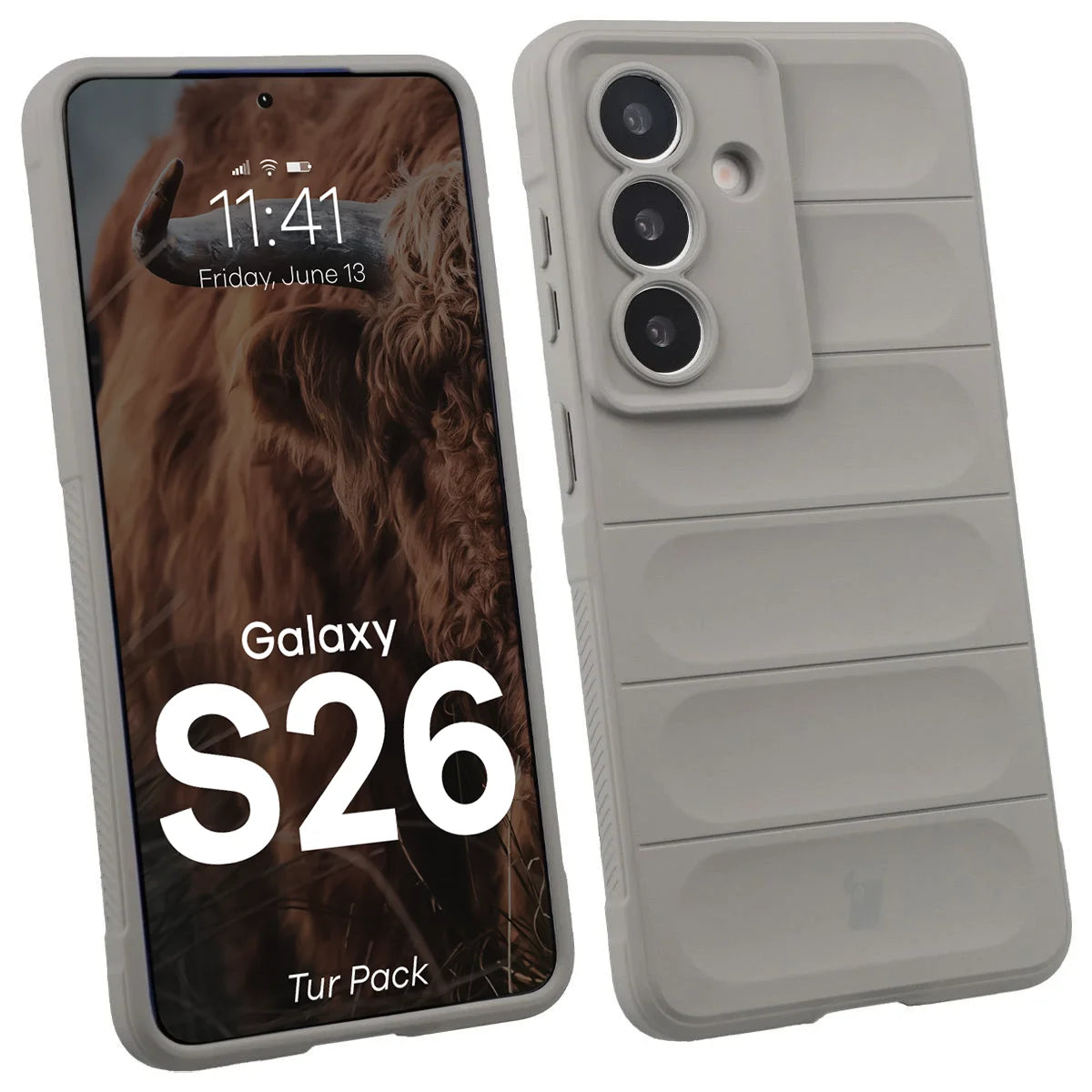 Robuste Handyhülle + gehärtetem Glas für Galaxy S26, Bizon Tur Pack, Hellgrau (3/10)
