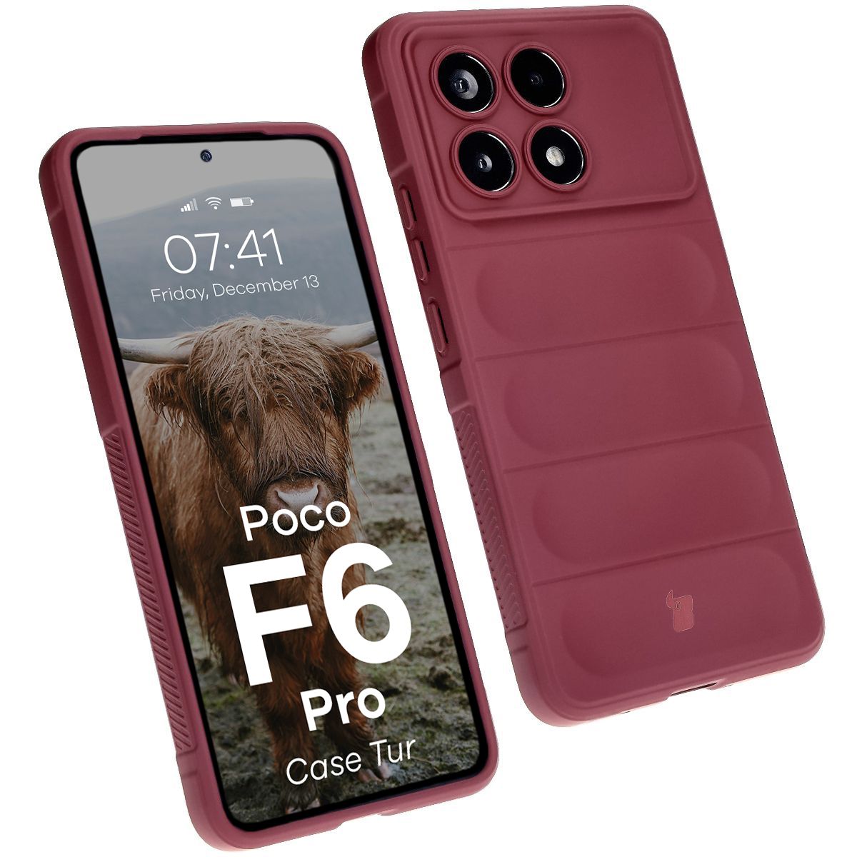 Robuste Handyhülle für Xiaomi Poco F6 Pro, Bizon Case Tur, Burgunderrot