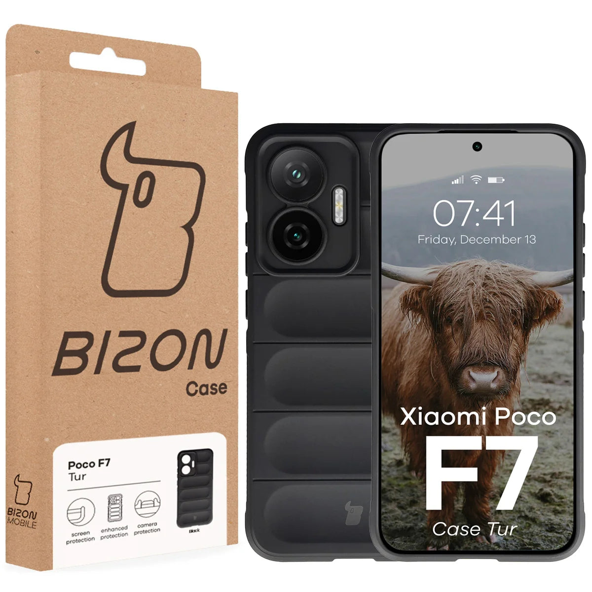 Robuste Handyhülle für Xiaomi POCO F7, Bizon Case Tur, Schwarz
