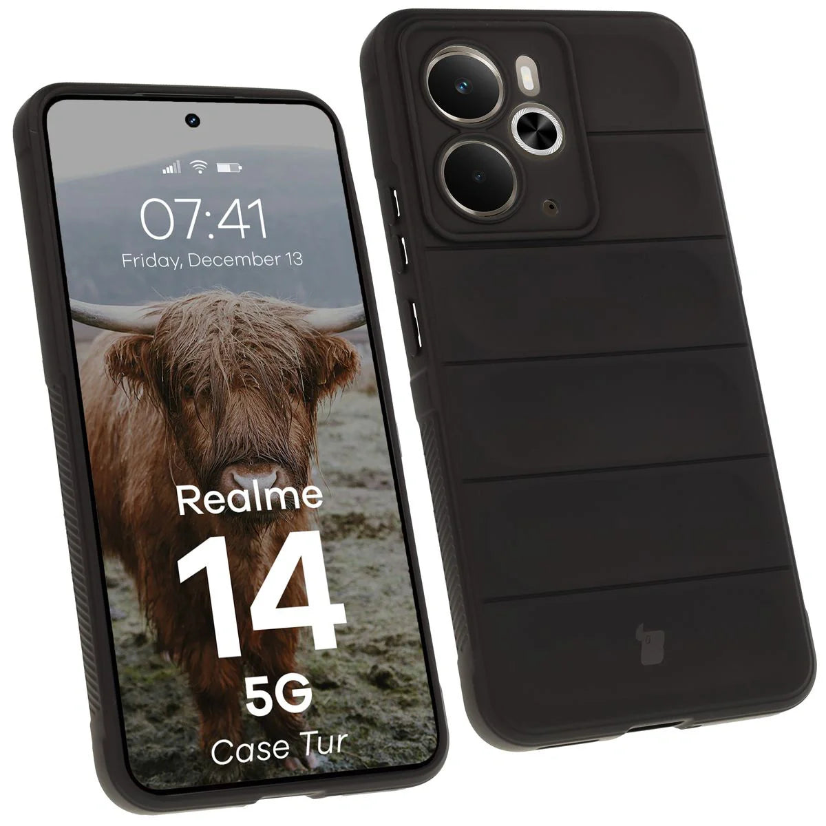 Robuste Handyhülle für Realme 14 5G, Bizon Case Tur, Schwarz