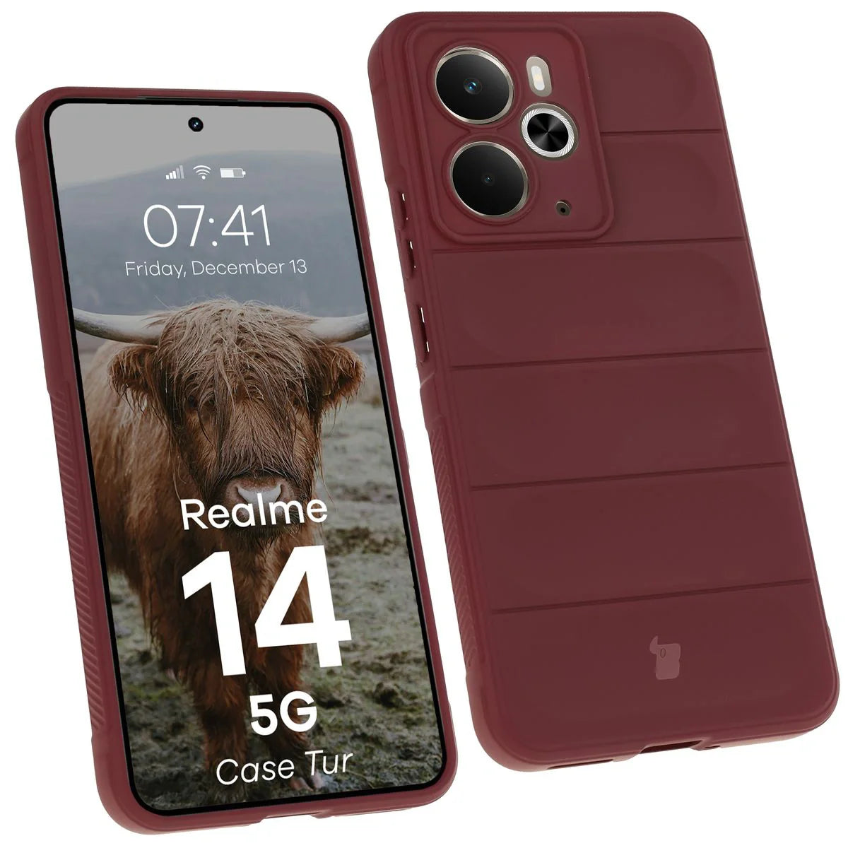 Robuste Handyhülle für Realme 14 5G, Bizon Case Tur, Burgunderrot