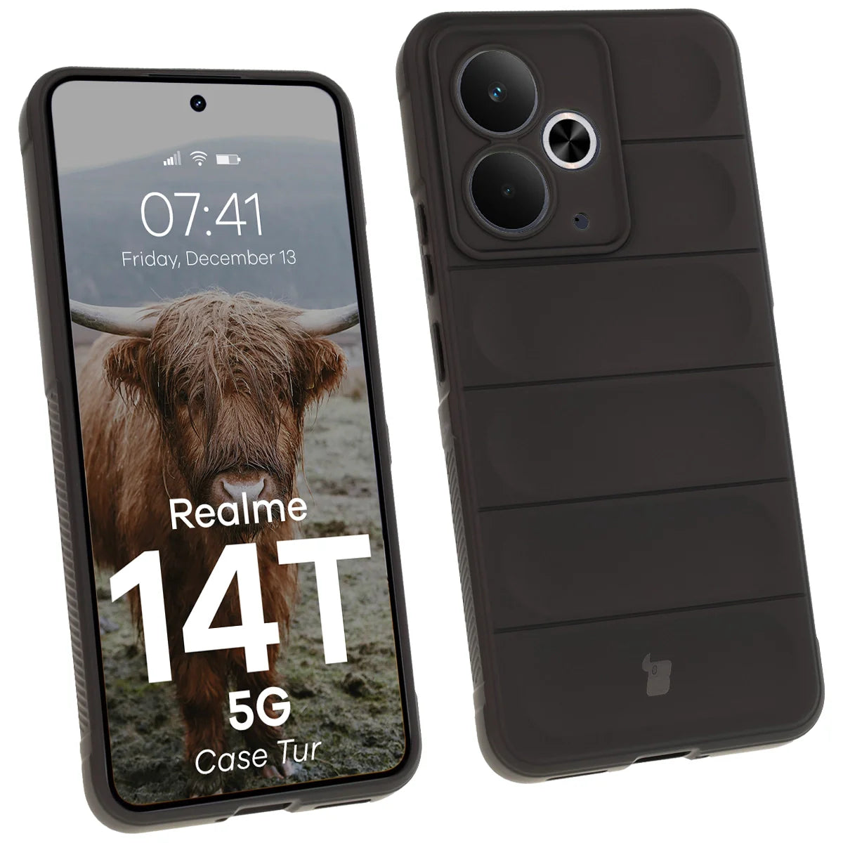 Robuste Handyhülle für Realme 14T 5G, Bizon Case Tur, Schwarz