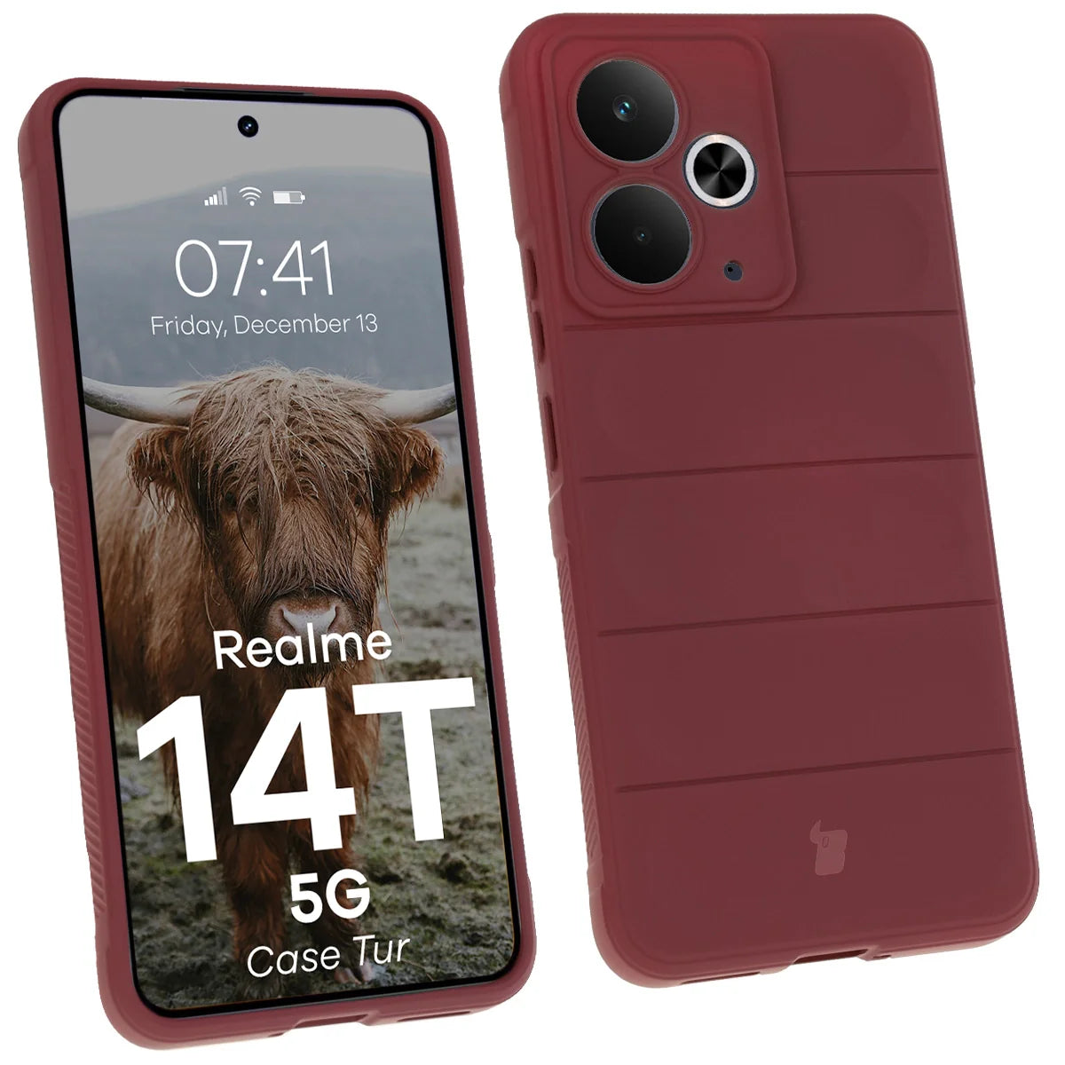 Robuste Handyhülle für Realme 14T 5G, Bizon Case Tur, Burgunderrot