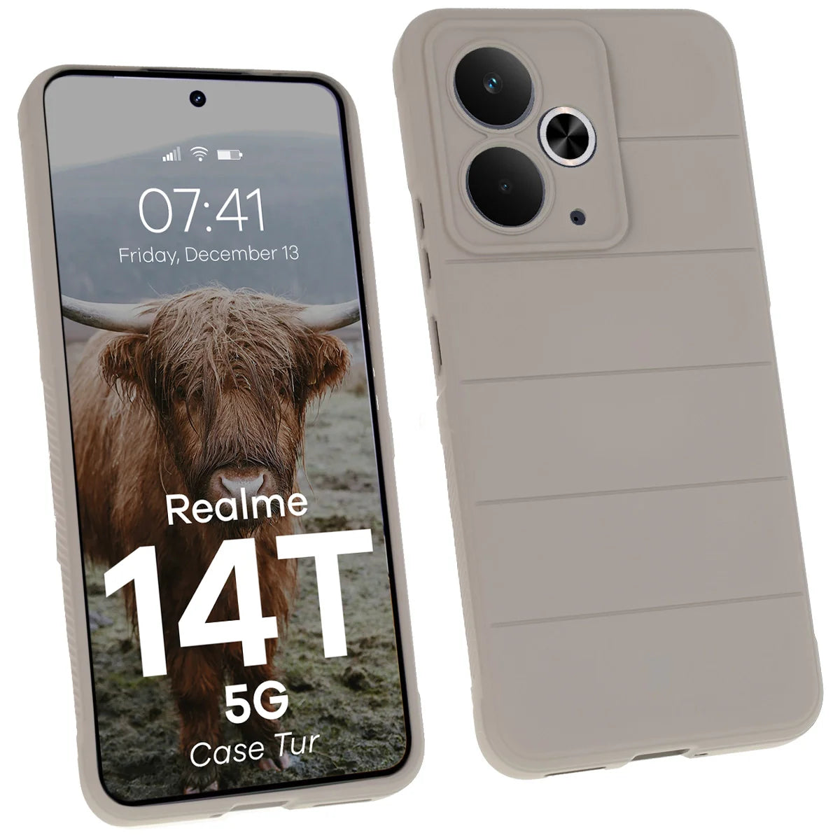 Robuste Handyhülle für Realme 14T 5G, Bizon Case Tur, Hellgrau