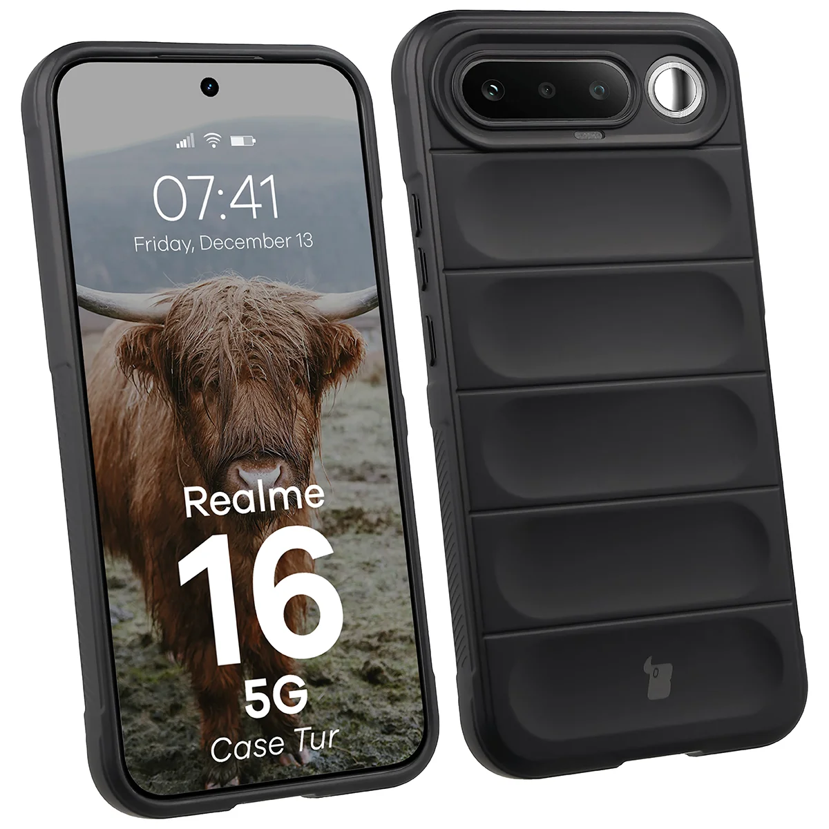 Robuste Handyhülle für Realme 16 5G, Bizon Case Tur, Schwarz
